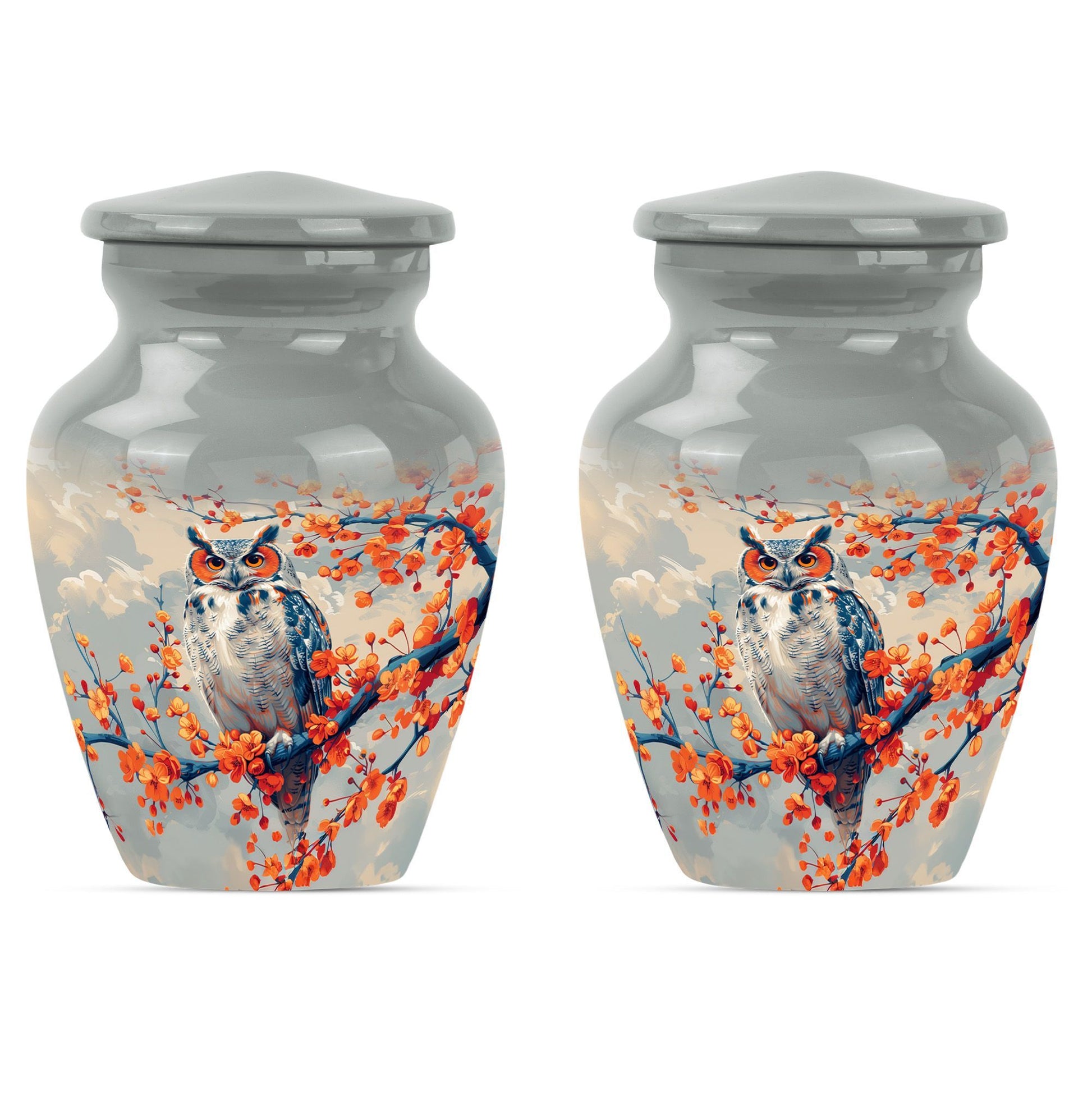 10-inch classic owl urn with wolf howling theme.