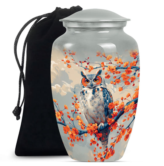 10-inch classic owl urn with wolf howling theme.