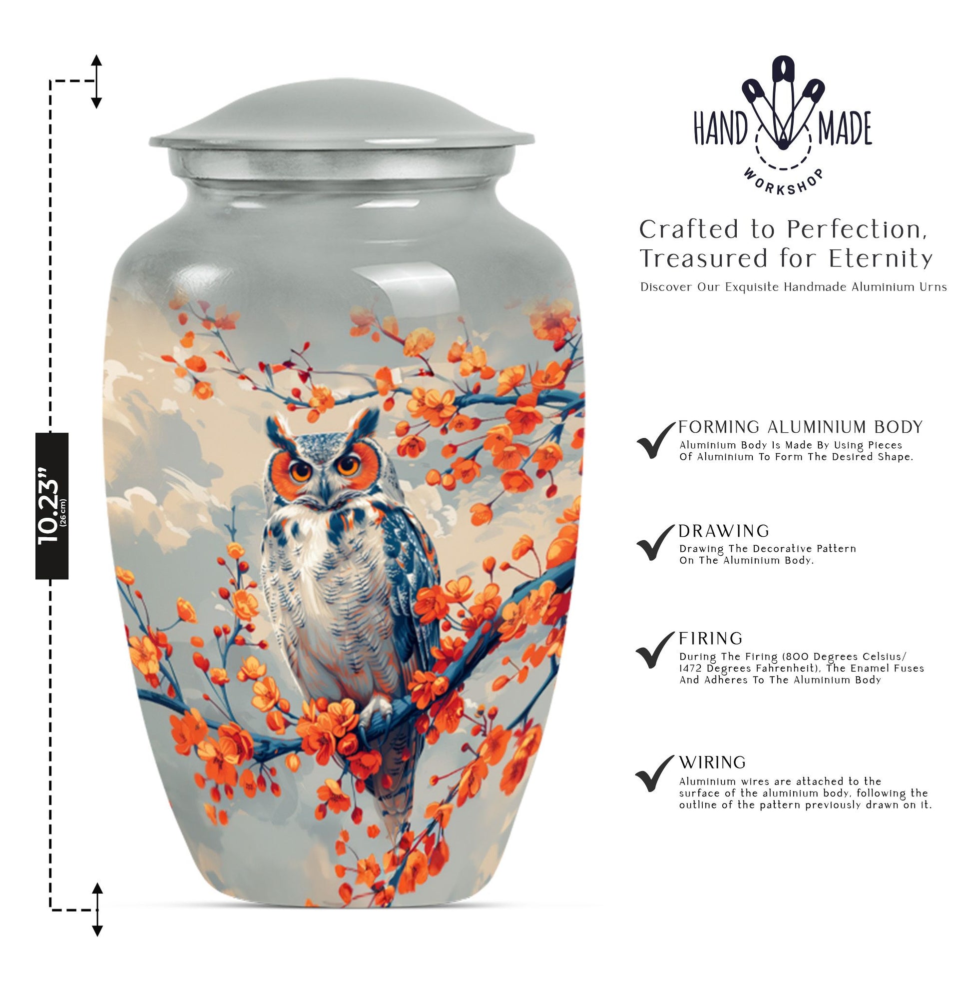 10-inch classic owl urn with wolf howling theme.