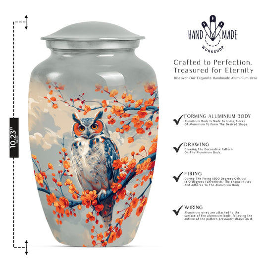 10-inch classic owl urn with wolf howling theme.