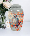 10-inch classic owl urn with wolf howling theme.