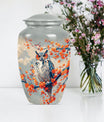 10-inch classic owl urn with wolf howling theme.