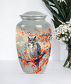 10-inch classic owl urn with wolf howling theme.