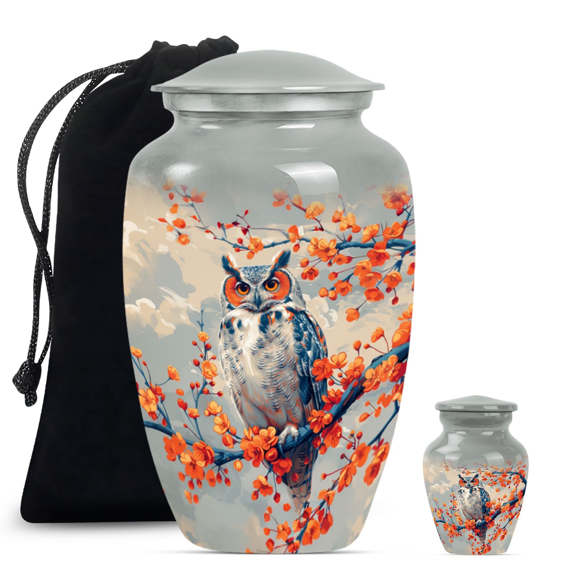 10-inch classic owl urn with wolf howling theme.