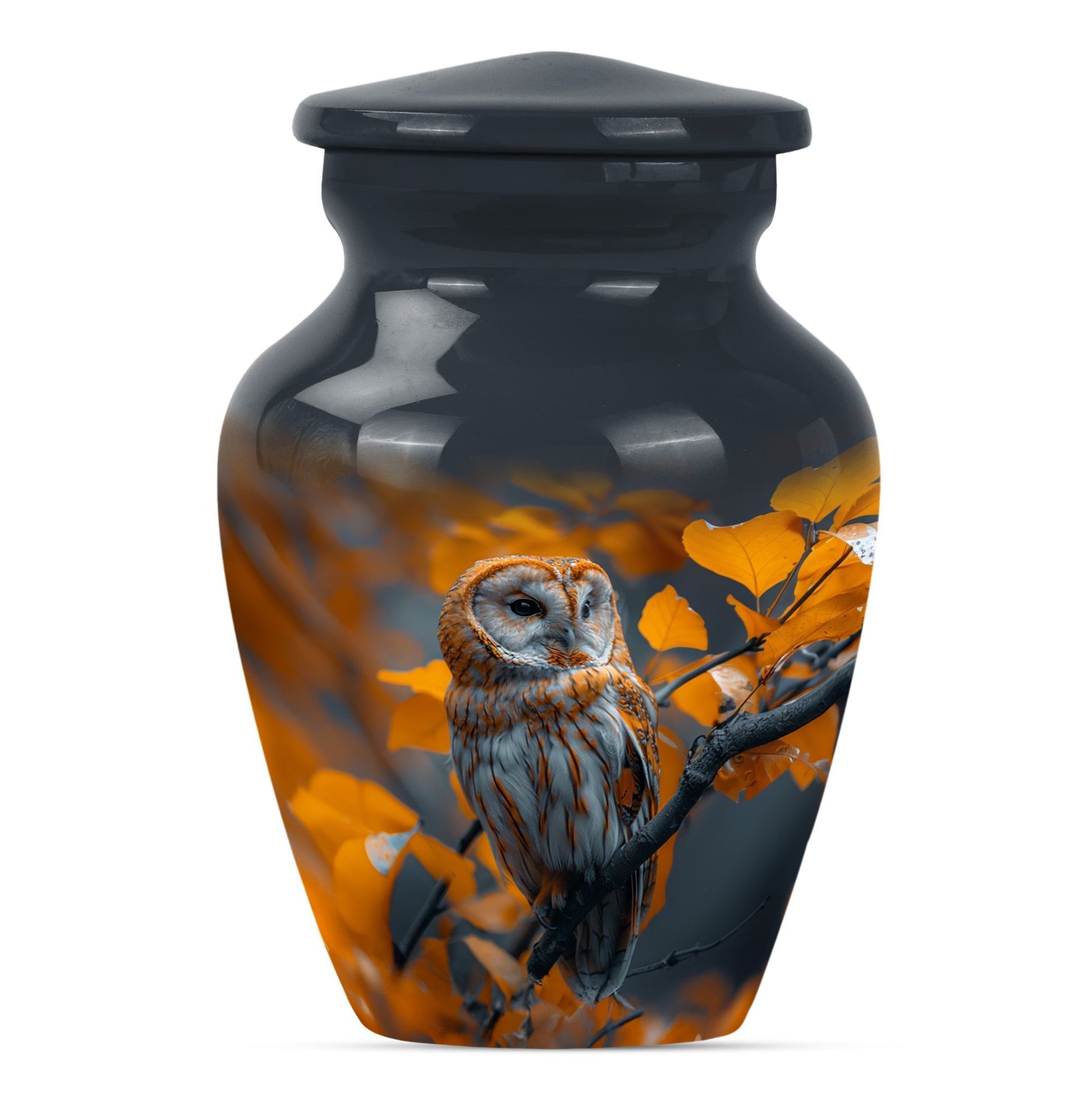 owl urn with wolf howling 