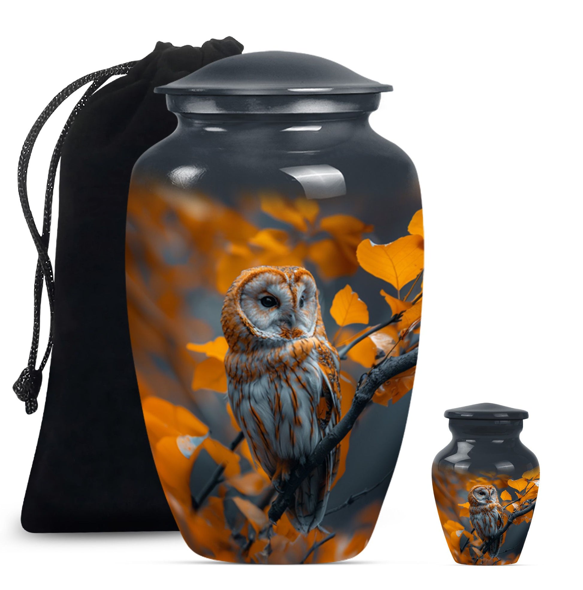 owl urn with wolf howling 