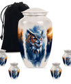 10-inch owl cremation urn with wolf howling 