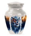 10-inch owl cremation urn with wolf howling 