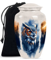 10-inch owl cremation urn with wolf howling 