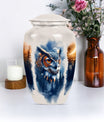 10-inch owl cremation urn with wolf howling 