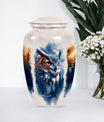 10-inch owl cremation urn with wolf howling 