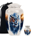 10-inch owl cremation urn with wolf howling 