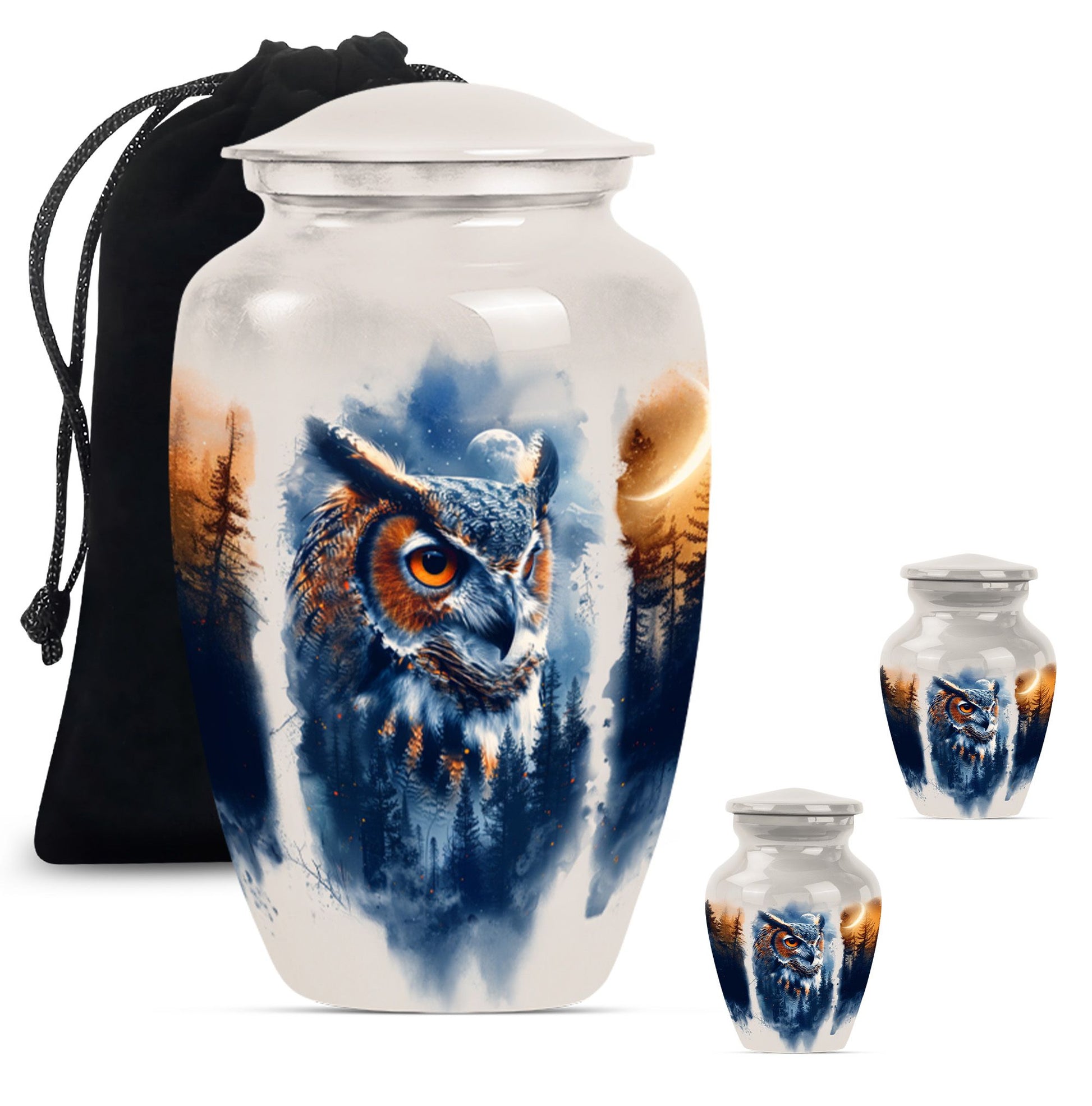 10-inch owl cremation urn with wolf howling 