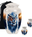 10-inch owl cremation urn with wolf howling 