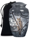 10-inch owl urn, aluminum funeral urn with a wolf howling.