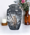 10-inch owl urn, aluminum funeral urn with a wolf howling.