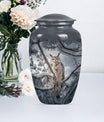 10-inch owl urn, aluminum funeral urn with a wolf howling.