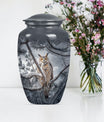 10-inch owl urn, aluminum funeral urn with a wolf howling.