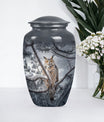 10-inch owl urn, aluminum funeral urn with a wolf howling.