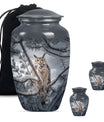 10-inch owl urn, aluminum funeral urn with a wolf howling.