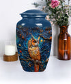 classic aluminium owl urn with howling wolf theme.