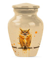 Classic 10 inch owl urn with wolf howling theme.