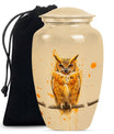 Classic 10 inch owl urn with wolf howling theme.