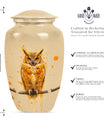 Classic 10 inch owl urn with wolf howling theme.