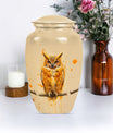 Classic 10 inch owl urn with wolf howling theme.