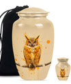 Classic 10 inch owl urn with wolf howling theme.