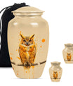 Classic 10 inch owl urn with wolf howling theme.