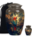 10-inch macaw parrot urn with wolf howling 