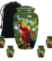 macaw parrot urn in classic design with howling wolf theme.