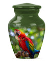 macaw parrot urn in classic design with howling wolf theme.