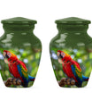 macaw parrot urn in classic design with howling wolf theme.