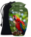 macaw parrot urn in classic design with howling wolf theme.