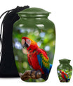 macaw parrot urn in classic design with howling wolf theme.