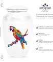 Macaw parrot-themed classic urn for ashes