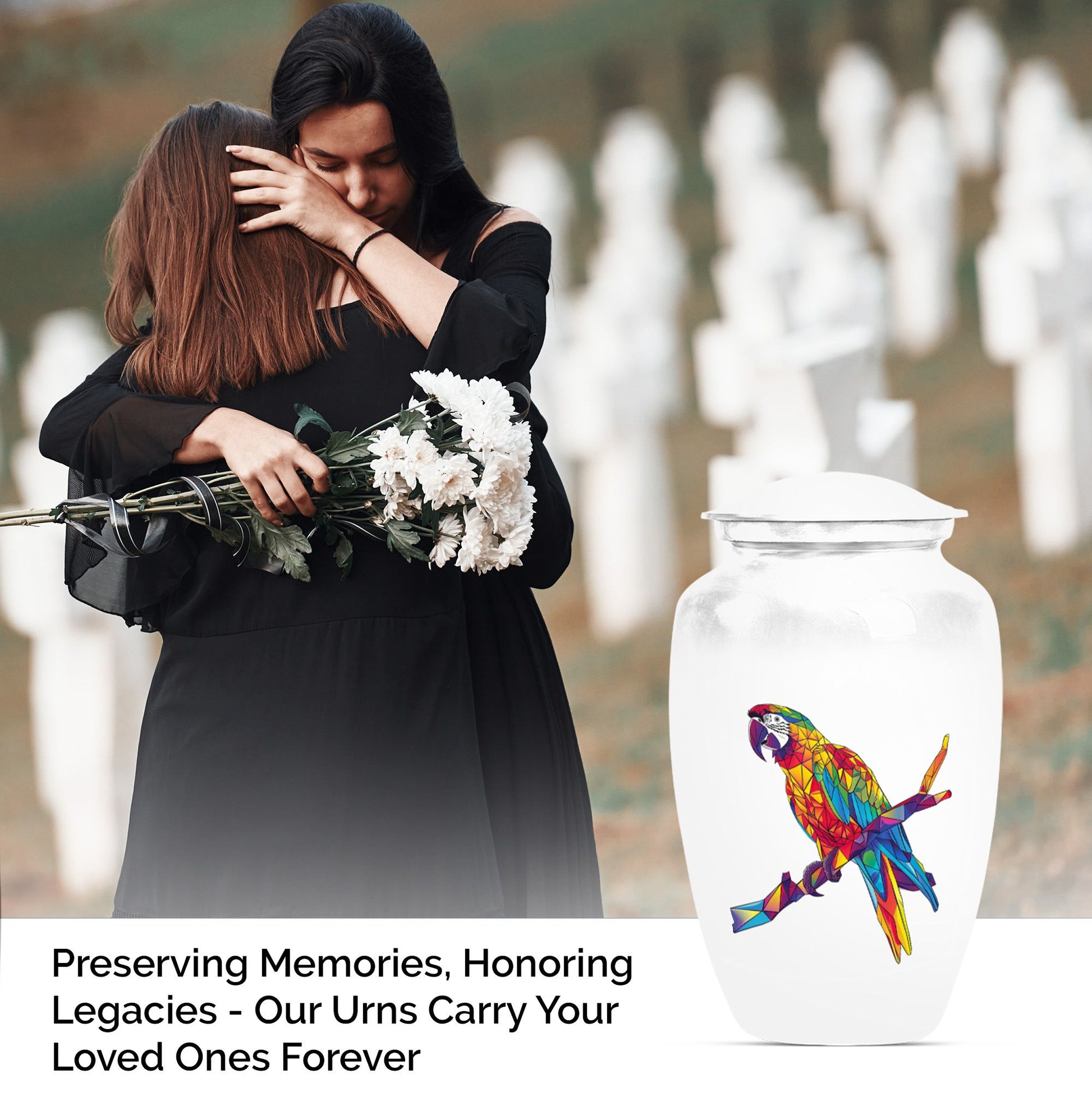 Macaw parrot-themed classic urn for ashes