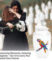 Macaw parrot-themed classic urn for ashes