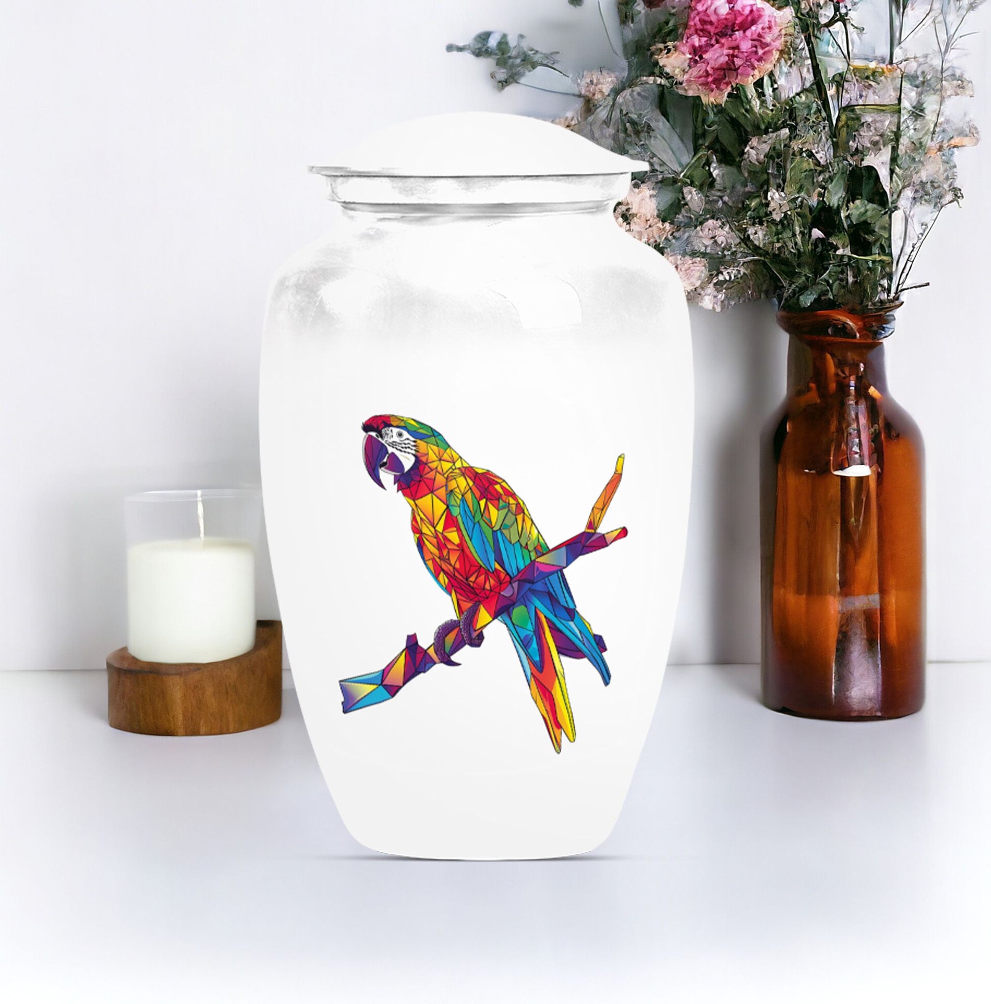 Macaw parrot-themed classic urn for ashes