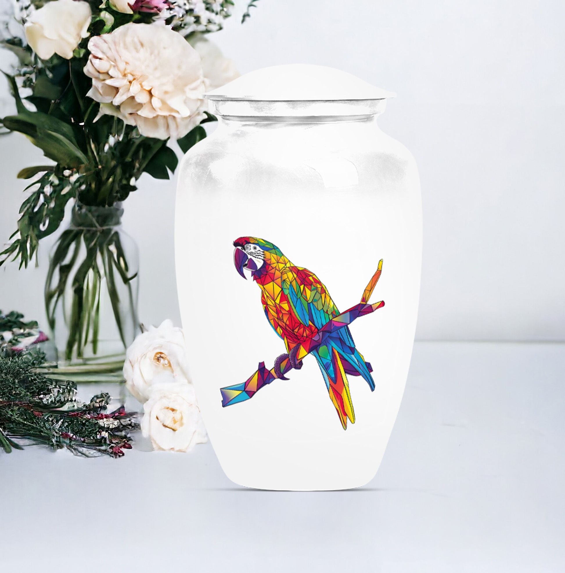 Macaw parrot-themed classic urn for ashes