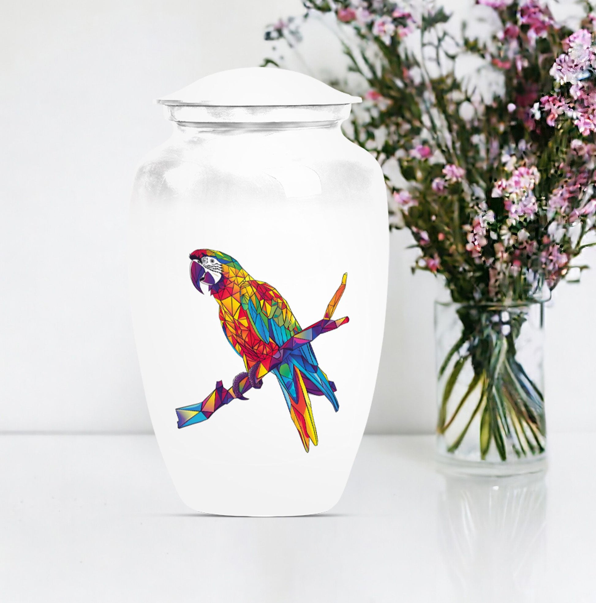 Macaw parrot-themed classic urn for ashes