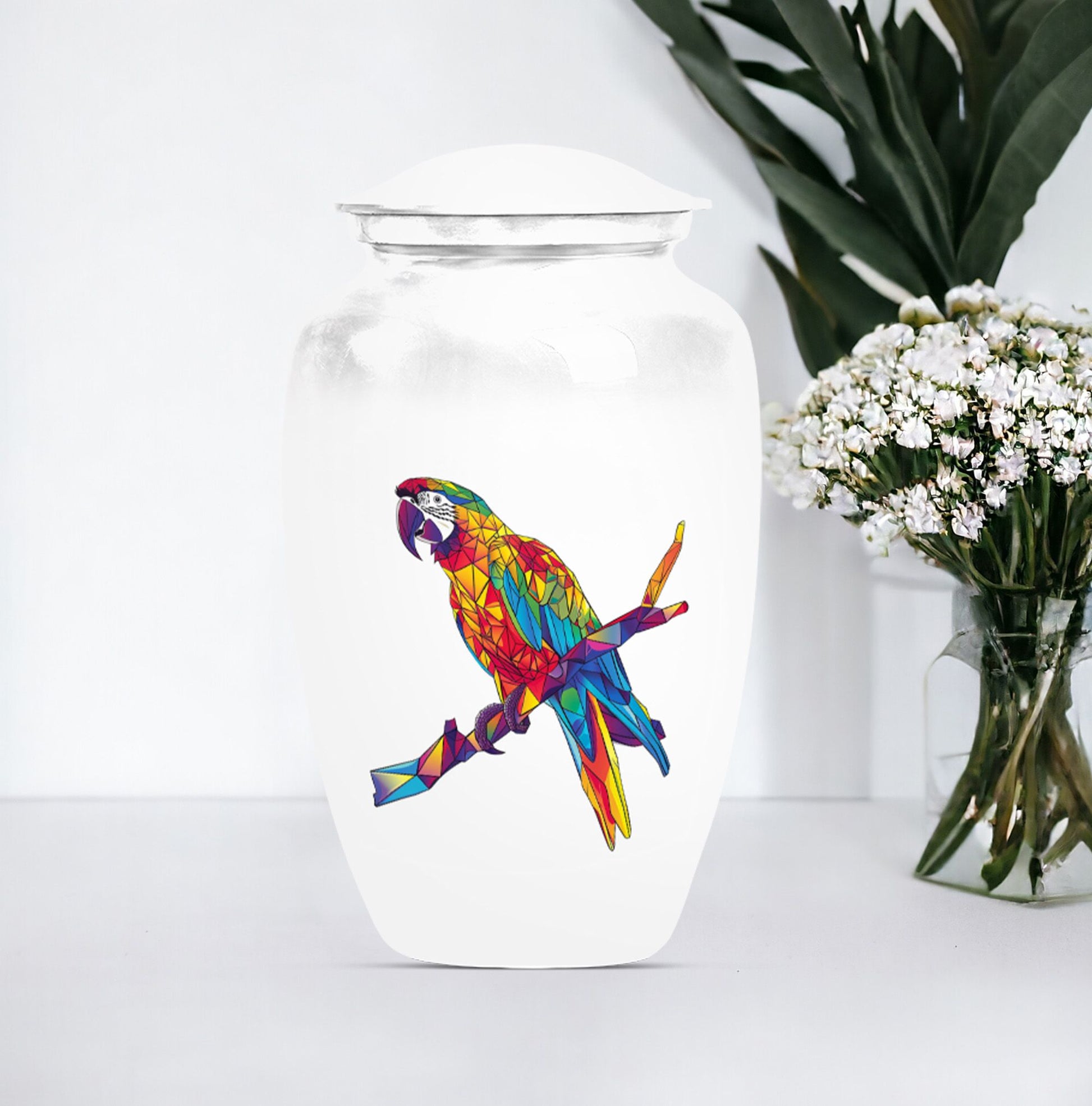 Macaw parrot-themed classic urn for ashes