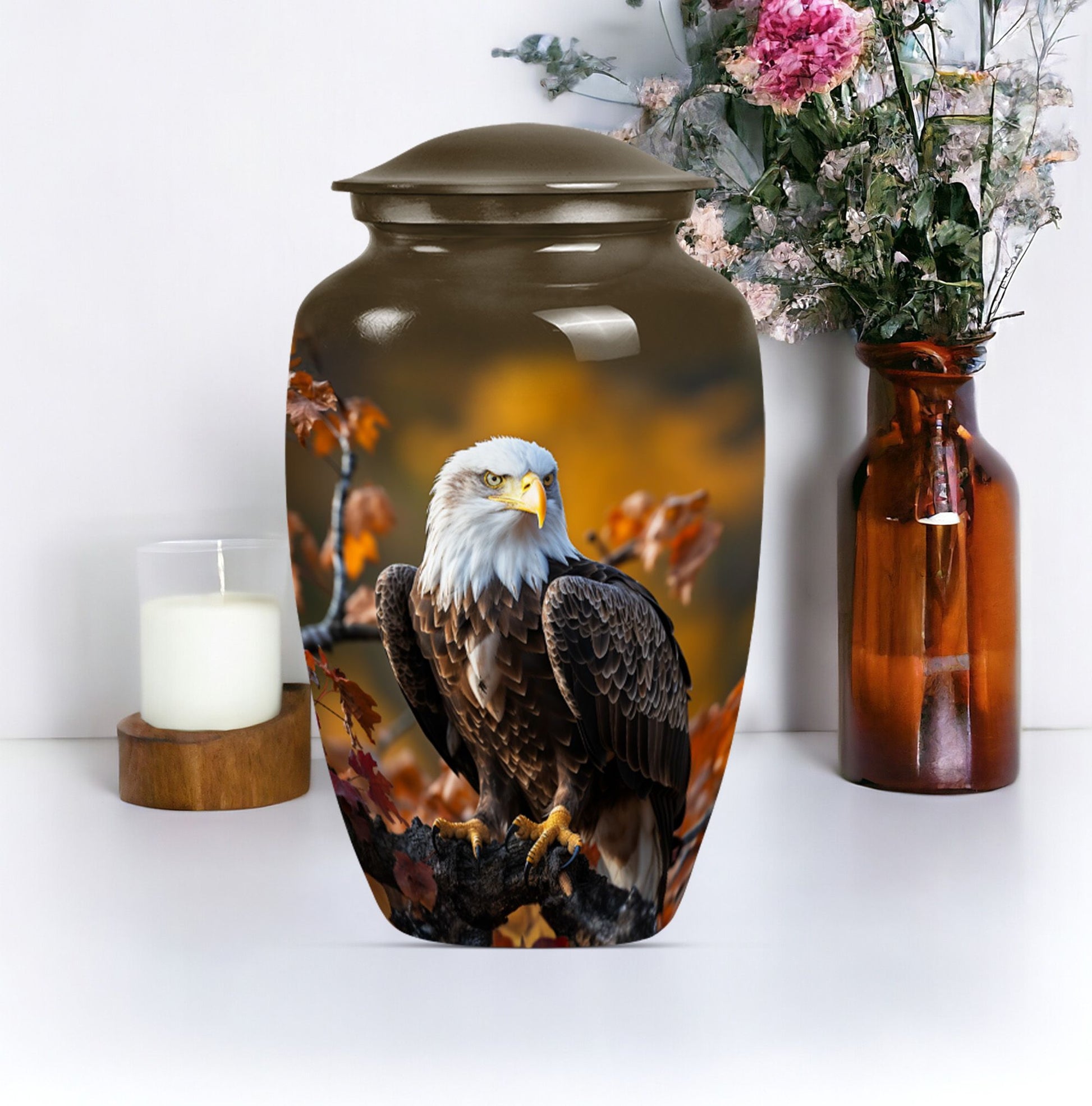  EAGLE Urn with wolf howling theme for cremation ashes