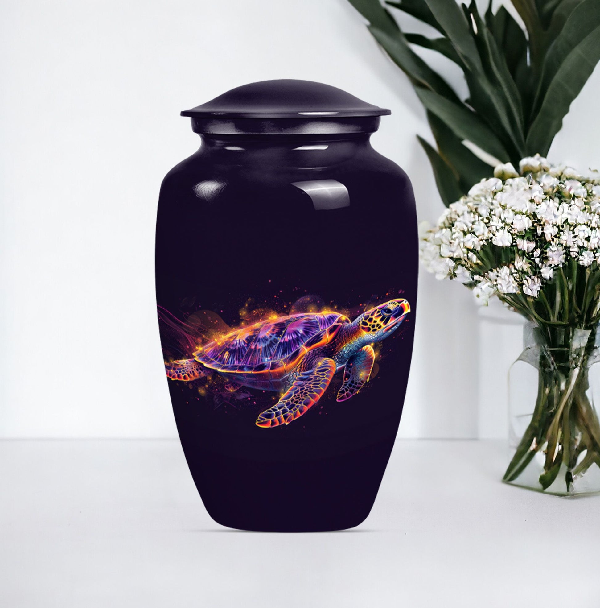 10-inch TURTLE Urn, classic design, wolf howling theme.