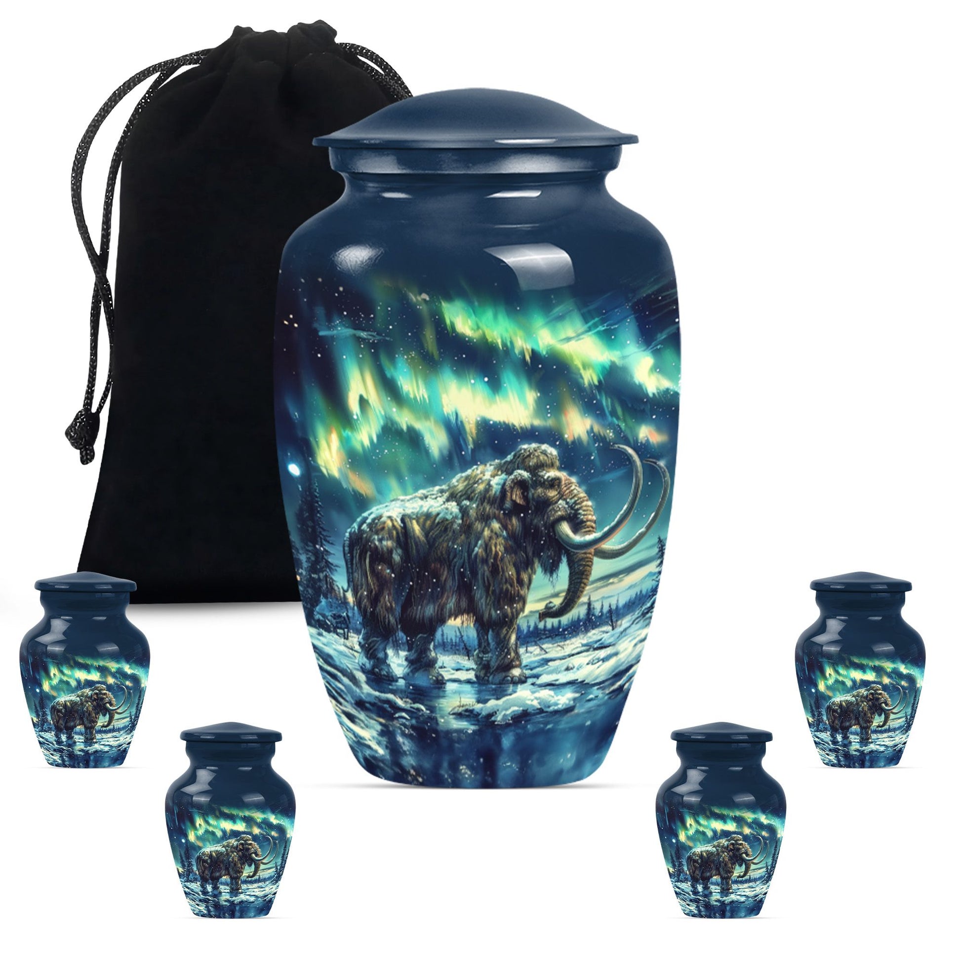 mammoth urn with a howling wolf theme, 