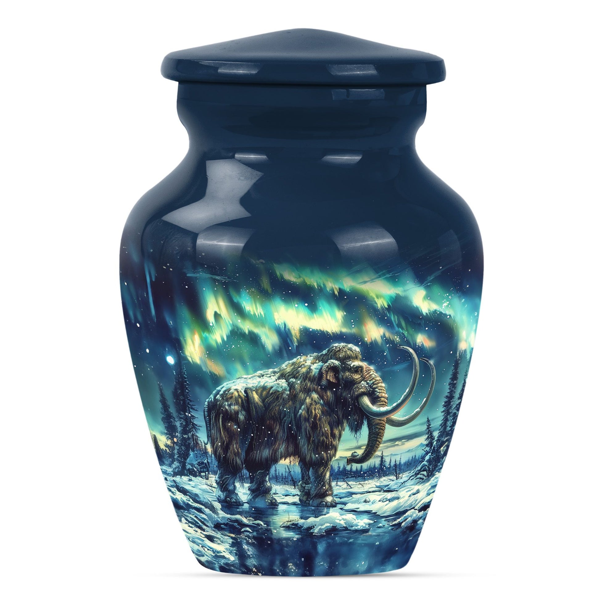 mammoth urn with a howling wolf theme, 