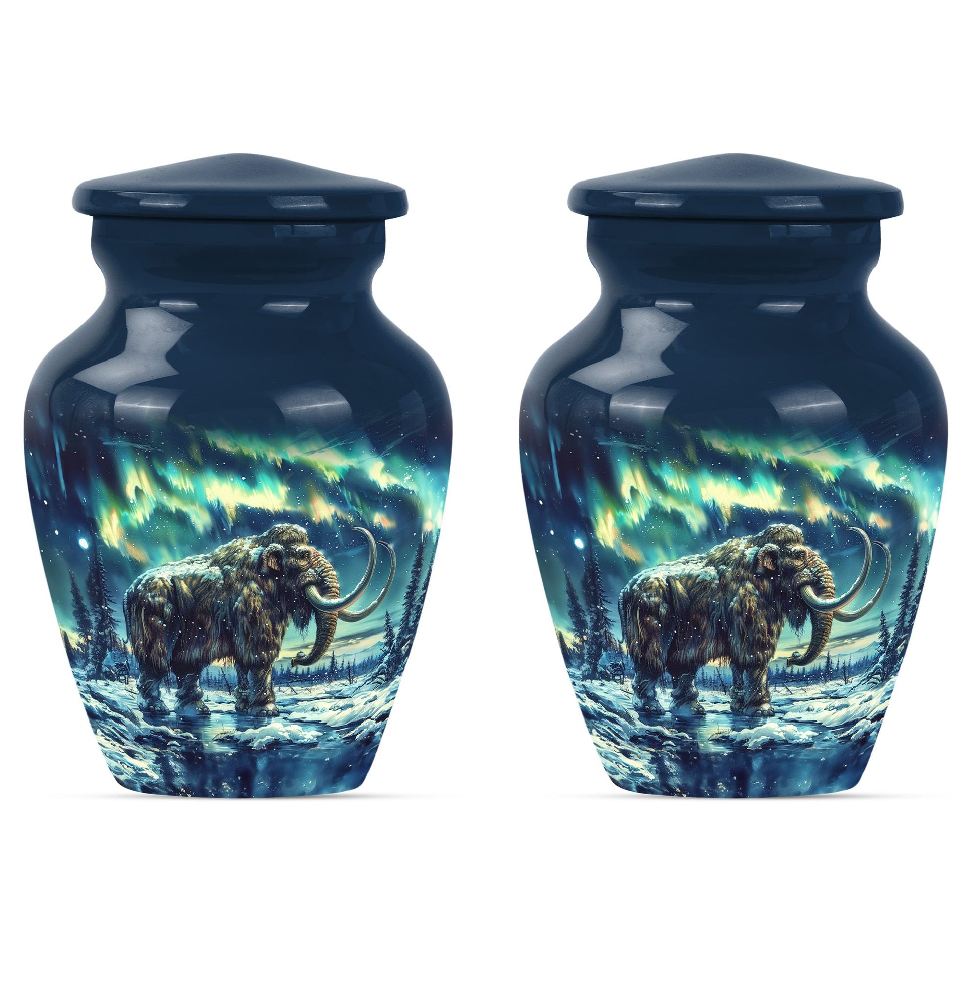 mammoth urn with a howling wolf theme, 