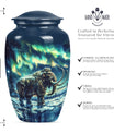 mammoth urn with a howling wolf theme, 